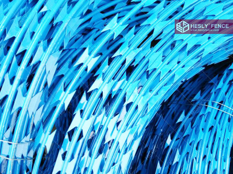 blue powder coated razor wire coil